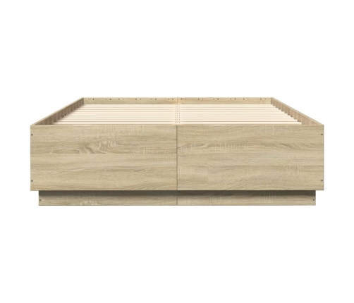 Estructura cama con luces LED madera roble Sonoma 150x200 cm