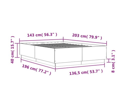 Estructura cama con luces LED madera roble Sonoma 140x200 cm