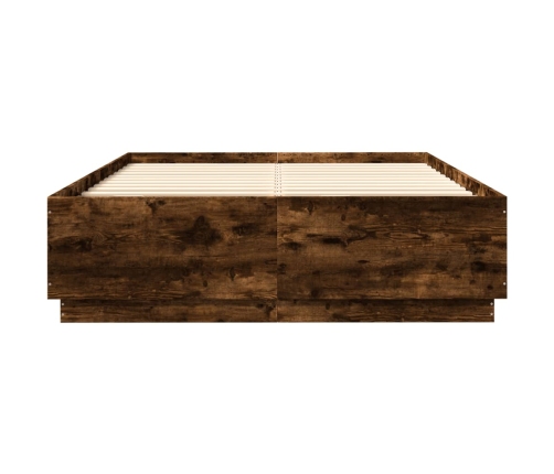 Estructura cama con luces LED madera roble ahumado 140x200 cm