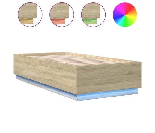 vidaXL Estructura cama con luces LED madera roble Sonoma 100x200 cm