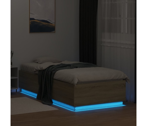 vidaXL Estructura cama con luces LED madera roble Sonoma 100x200 cm