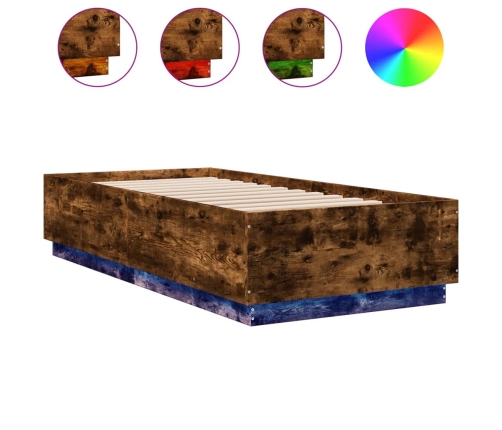 Estructura cama con luces LED madera roble ahumado 100x200 cm