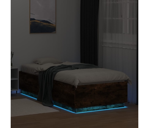 Estructura cama con luces LED madera roble ahumado 100x200 cm