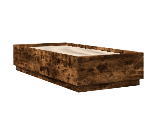 Estructura cama con luces LED madera roble ahumado 100x200 cm