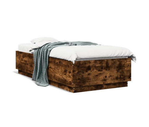 Estructura cama con luces LED madera roble ahumado 100x200 cm