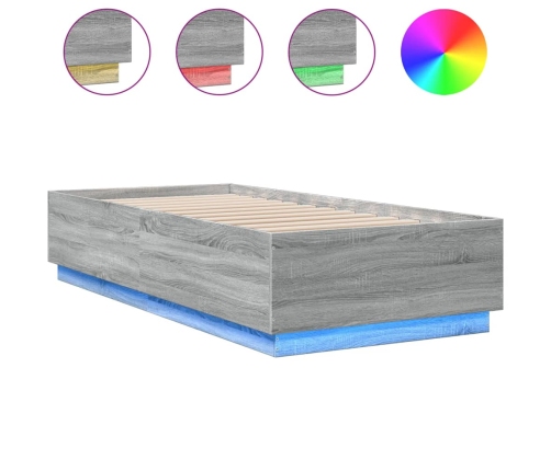 Estructura cama con luces LED madera gris Sonoma 100x200 cm