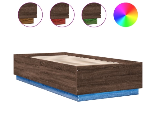 Estructura cama con luces LED madera marrón roble 100x200 cm