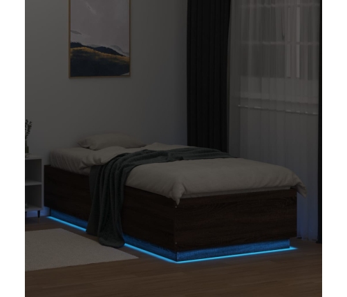 Estructura cama con luces LED madera marrón roble 100x200 cm