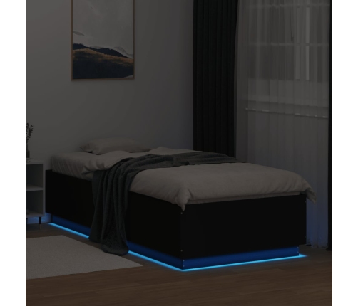 Estructura cama con luces LED madera ingeniería negro 90x200 cm