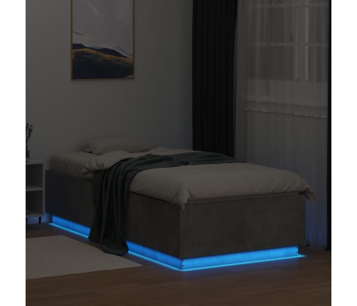 Estructura de cama con luces LED madera gris hormigón 90x200 cm