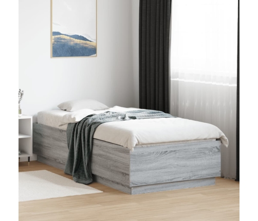 Estructura de cama con luces LED madera gris Sonoma 90x200 cm