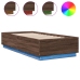 vidaXL Estructura de cama con luces LED madera roble marrón 90x200 cm