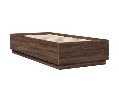 vidaXL Estructura de cama con luces LED madera roble marrón 90x200 cm