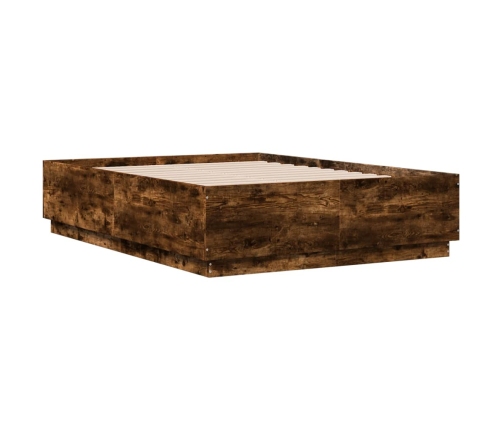 Estructura cama con luces LED madera roble ahumado 140x190 cm