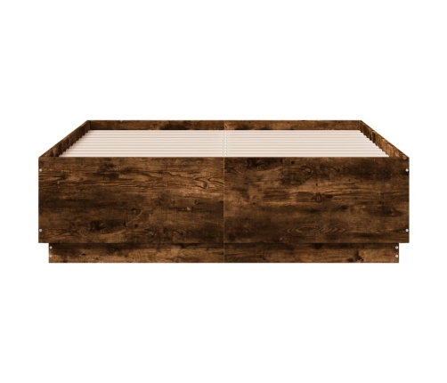 Estructura cama con luces LED madera roble ahumado 140x190 cm