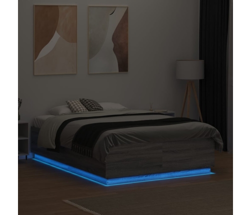 Estructura cama con luces LED madera gris Sonoma 140x190 cm