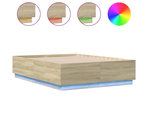 Estructura cama con luces LED madera roble Sonoma 135x190 cm