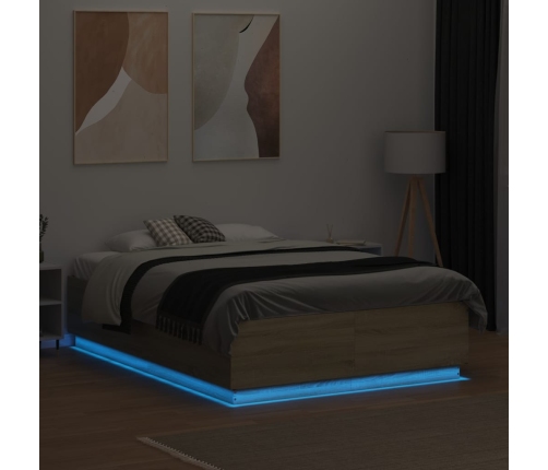 Estructura cama con luces LED madera roble Sonoma 135x190 cm