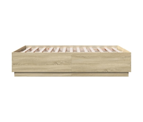 Estructura cama con luces LED madera roble Sonoma 135x190 cm