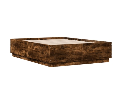 Estructura cama con luces LED madera roble ahumado 135x190 cm