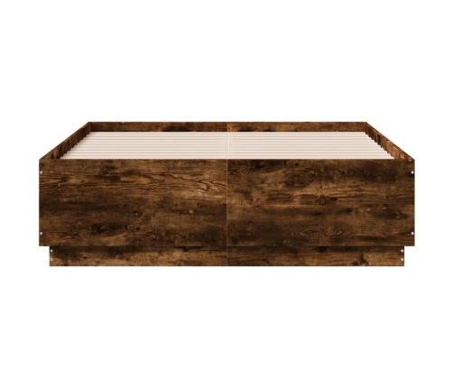Estructura cama con luces LED madera roble ahumado 135x190 cm