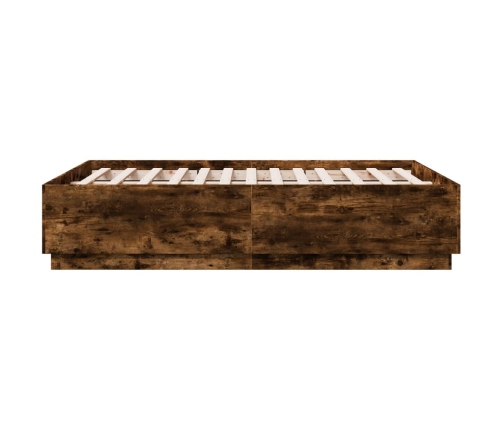 Estructura cama con luces LED madera roble ahumado 135x190 cm