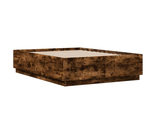 Estructura cama con luces LED madera roble ahumado 135x190 cm