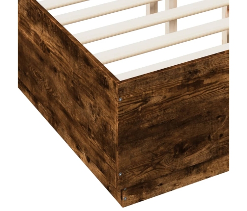 Estructura cama con luces LED madera roble ahumado 135x190 cm