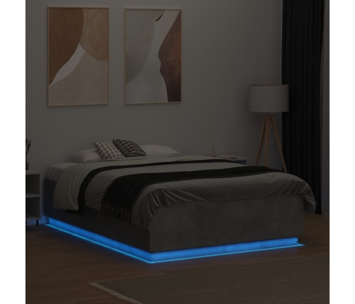 Estructura cama con luces LED madera gris hormigón 120x190 cm