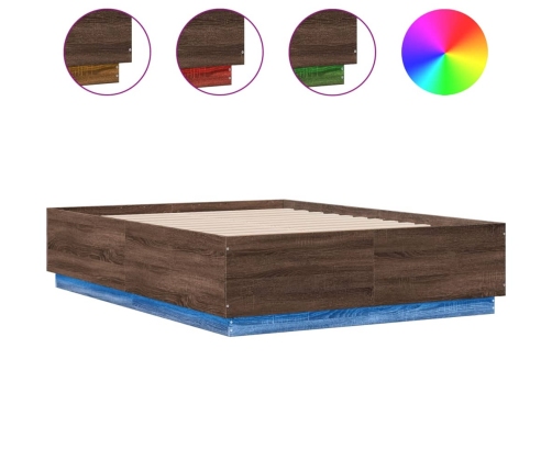 vidaXL Estructura cama con luces LED madera marrón roble 120x190 cm