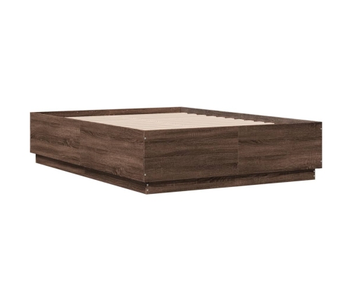 vidaXL Estructura cama con luces LED madera marrón roble 120x190 cm