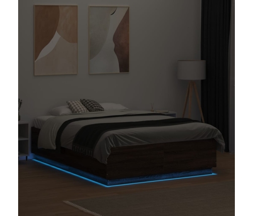 vidaXL Estructura cama con luces LED madera marrón roble 120x190 cm