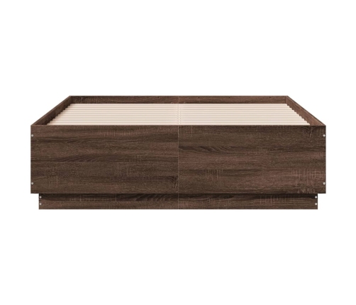 vidaXL Estructura cama con luces LED madera marrón roble 120x190 cm