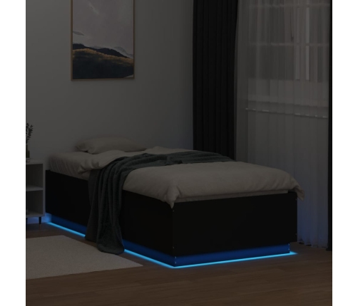 Estructura cama con luces LED madera ingeniería negro 90x190 cm