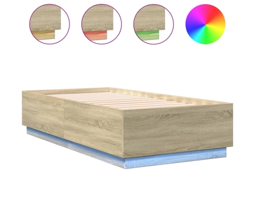 Estructura cama con luces LED madera roble Sonoma 90x190 cm