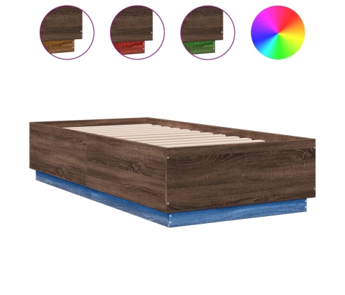 Estructura cama con luces LED madera roble marrón 90x190 cm