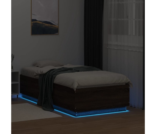 Estructura cama con luces LED madera roble marrón 90x190 cm