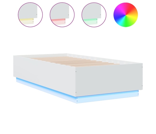 Estructura cama con luces LED madera ingeniería blanco 75x190cm