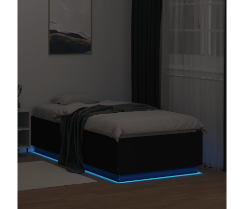 Estructura cama con luces LED madera ingeniería negro 75x190 cm