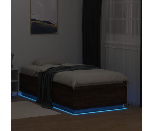 Estructura cama con luces LED madera marrón roble 75x190 cm