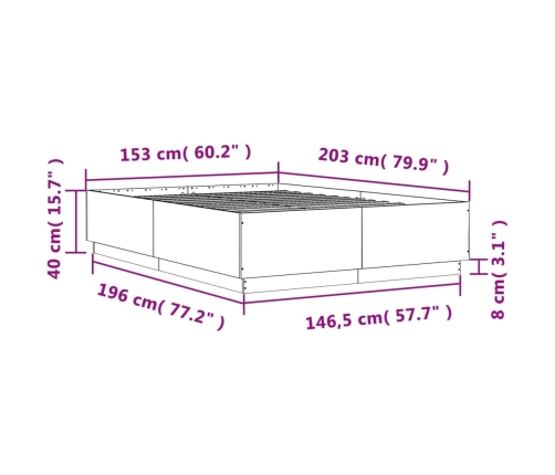 Estructura de cama madera de ingeniería negra 150x200 cm