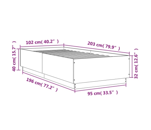 Estructura de cama madera de ingeniería negra 100x200 cm