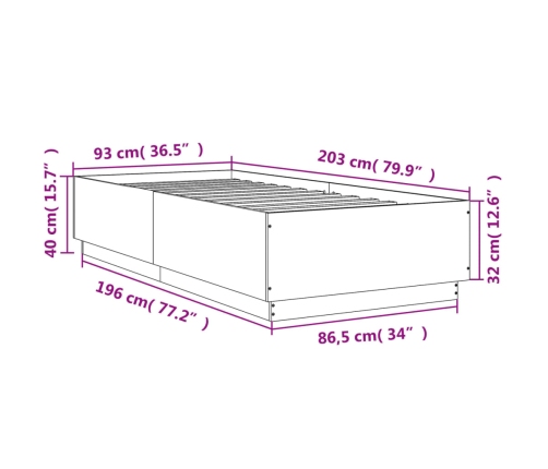 Estructura de cama madera de ingeniería roble marrón 90x200 cm