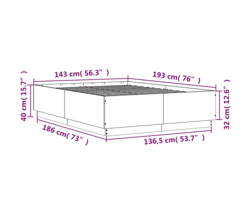 Estructura de cama madera de ingeniería gris hormigón 140x190cm