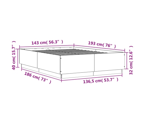 Estructura de cama madera de ingeniería marrón roble 140x190 cm