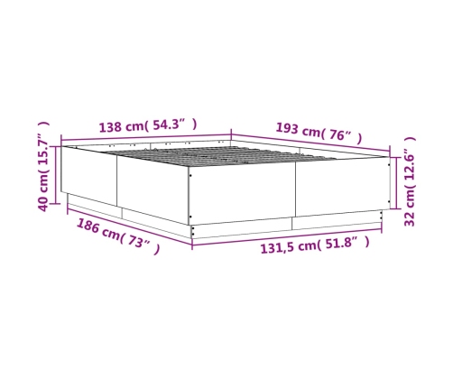 Estructura de cama madera de ingeniería negra 135x190 cm