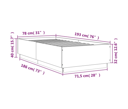 Estructura de cama madera de ingeniería negra 75x190 cm