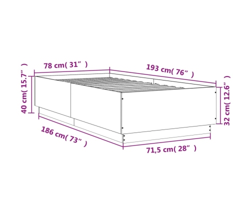 Estructura de cama madera de ingeniería gris Sonoma 75x190 cm