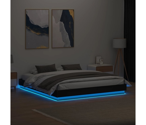 Estructura de cama con luces LED negro 200x200 cm