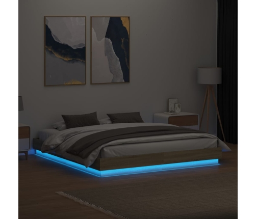 Estructura de cama con luces LED roble Sonoma 200x200 cm